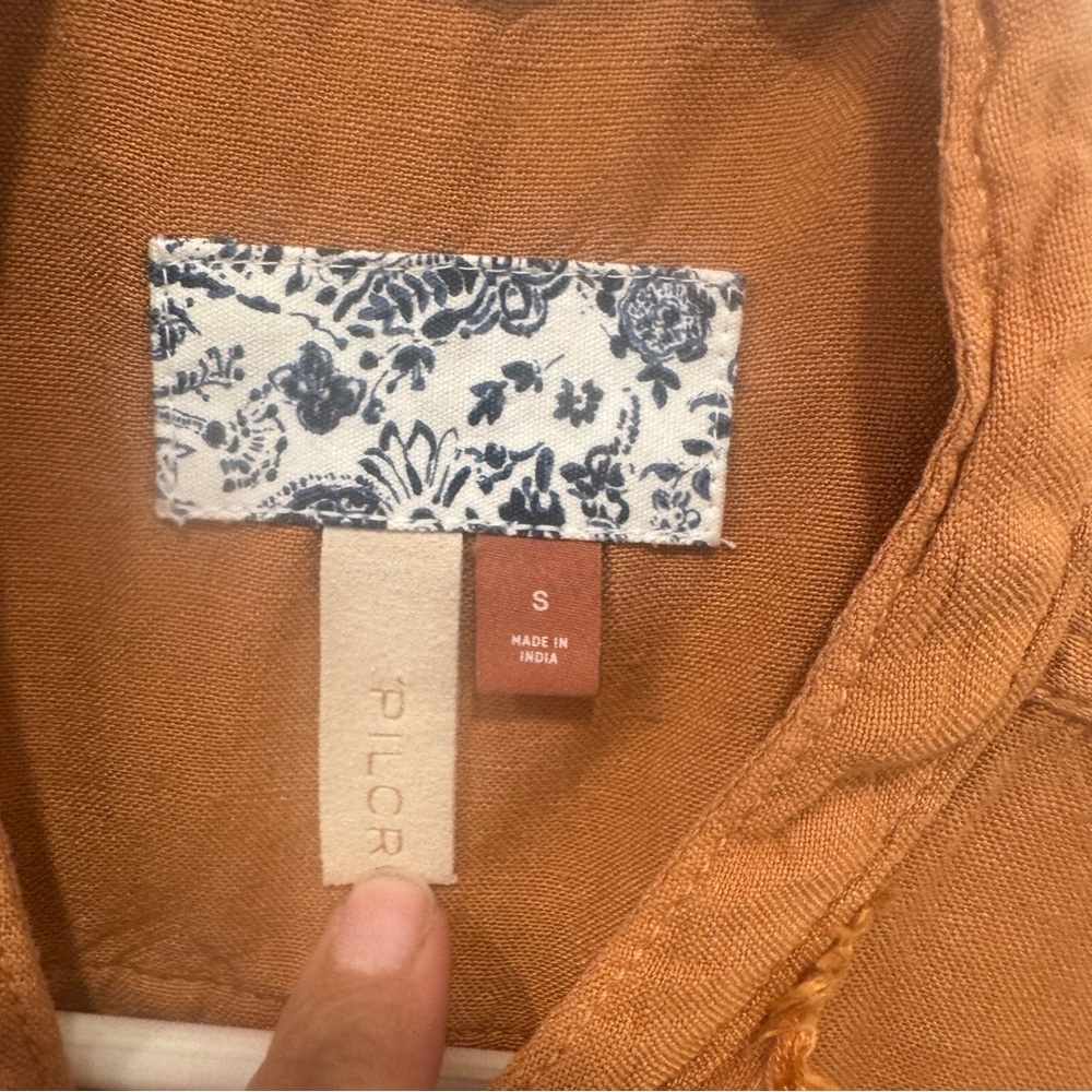 Anthropologie Pilcro Ruffled Placket Linen Blend Shirt Womens Small Button Front - Picture 5 of 7